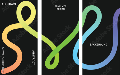 Abstract line wave poster background vector set. Minimalist cover template vibrant perspective line wave in motion. line, green, blue, audio, motion, wave, curve, vibrant, movement, cool, music.