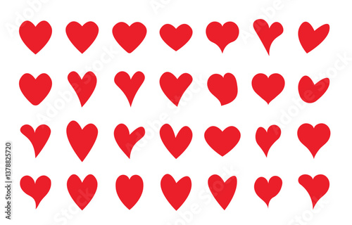 heart set in red color, heart love, heart, love,  hearts, icon, heart in red color, romance, red, illustration,  vector, day, set, design, decoration,
