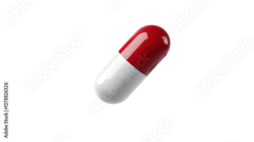Red and White Pill Isolated on White Background – Pharmaceutical Medication Capsule for Health, Wellness, and Medical Use