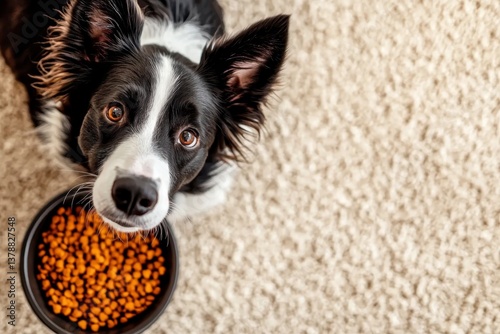 Humorous moment featuring a fussy canine and its kibble.