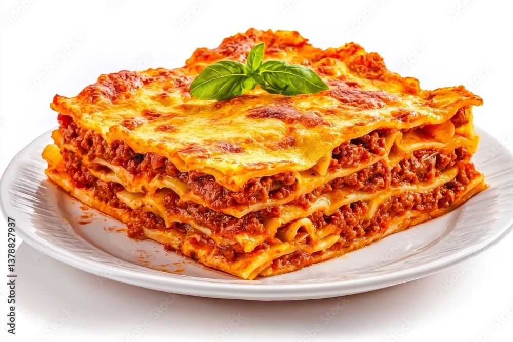 Isolated lasagne on a pristine white background showcasing Italian cuisine. Isolated lasagne on a pristine white background showcasing Italian cuisine.
