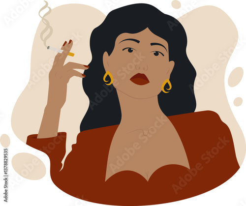 Smoking woman cartoon illustration. Smoke cigarette flat concept art. Health checkup vector illustration