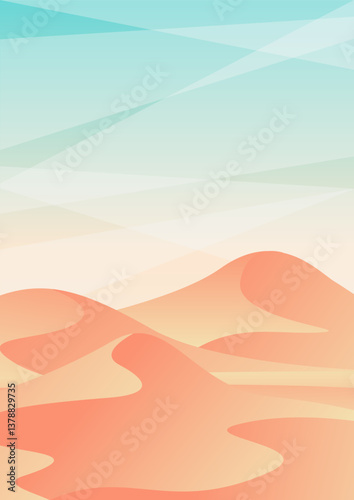 Eastern Africa desert colorful illustration. Arabian desert landscape gradient dunes poster. Travel to Egypt