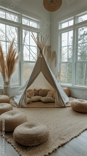 Cozy Indoor Space With a Tent and Natural Decor in a Tranquil Setting During ...