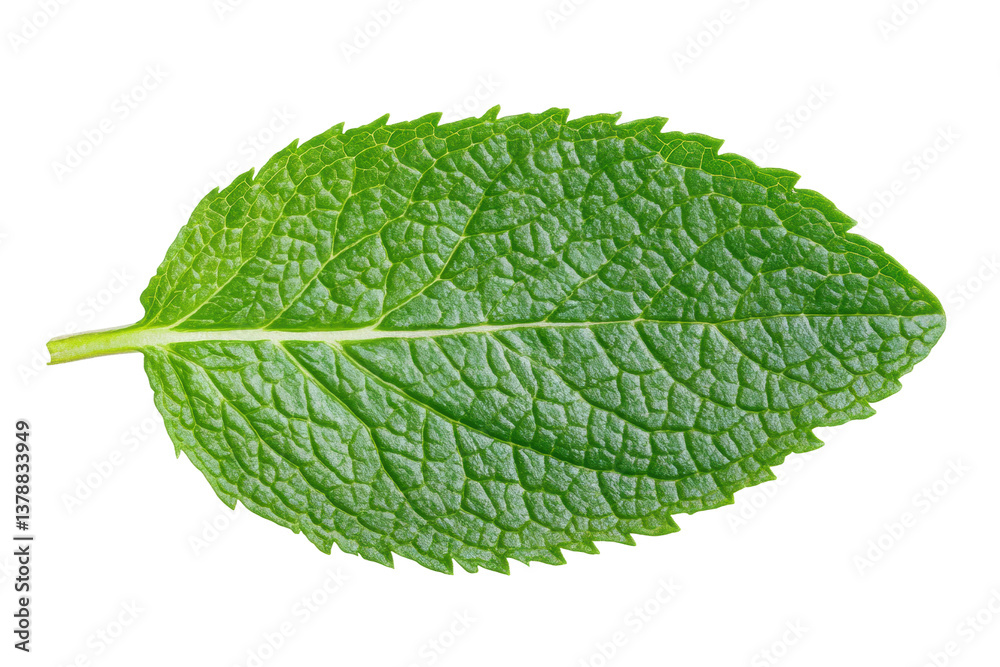 Obraz premium Close-up of fresh green mint leaf on black background, cut out