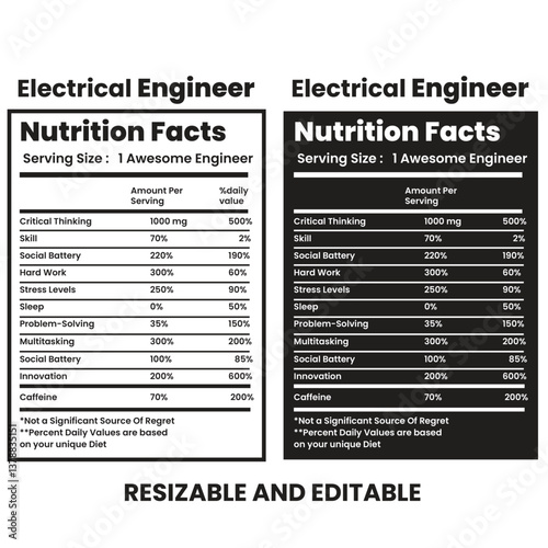 Electrical Engineer Nutrition facts ,label design template ,nutrition facts information,nutrition Label 