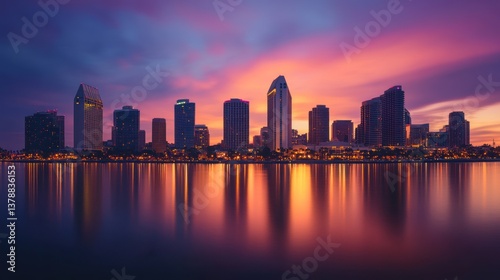 Wallpaper Mural City Skyline Reflected In Water At A Beautiful Sunrise Torontodigital.ca