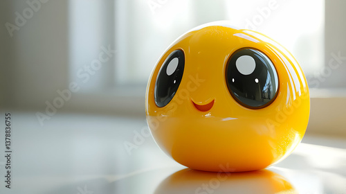 Yellow Toy Ball with Smiling Face near Window in Bright Light