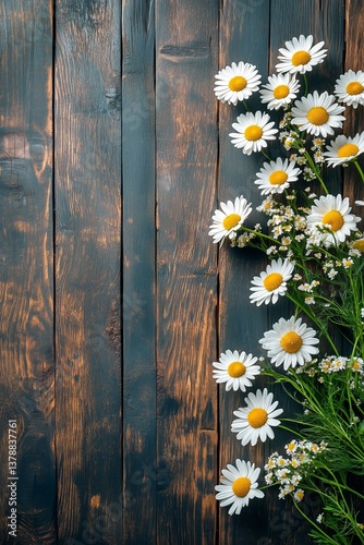 Bright Daisies Arranged on a Rustic Wooden Background Enhance Natural Beauty ...