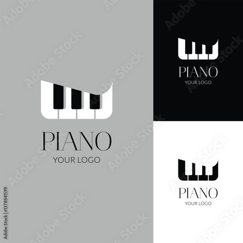 Piano Logo with Black and White Keys – Vector Music Design