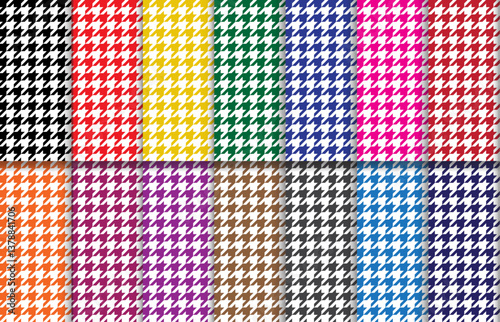 Set of 14 colors Houndstooth seamless pattern for fabrics, print, textile, wallpaper, wrapping paper, clothing, garments and background. Multicolor dog's tooth or hounds tooth texture illustration.