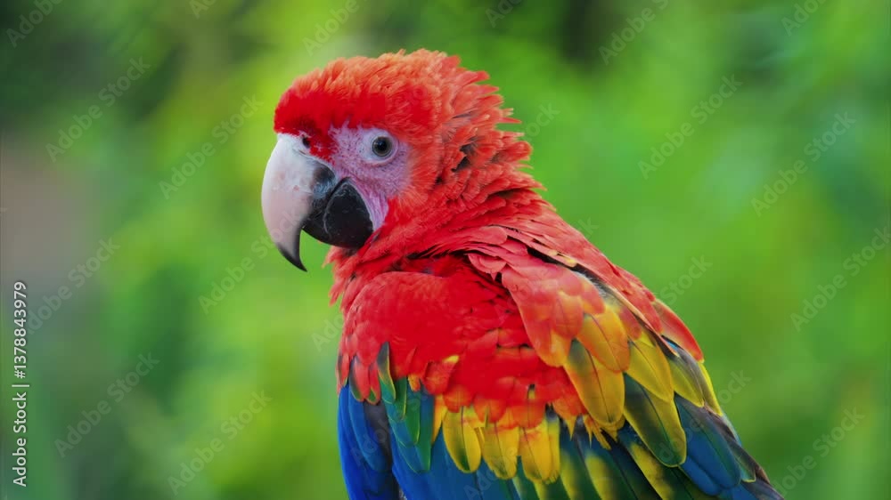 Close up of a red Macaw bird on a blurred background Close up of a red Macaw bird on a blurred background