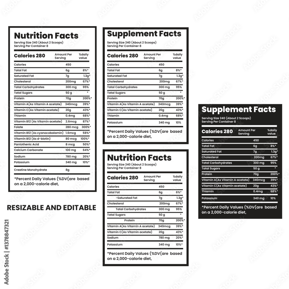 Fototapeta premium nutrition facts, nutrition facts Label, supplement facts ,nutrition Label 
