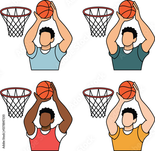 Diverse Basketball Players Shooting Hoops