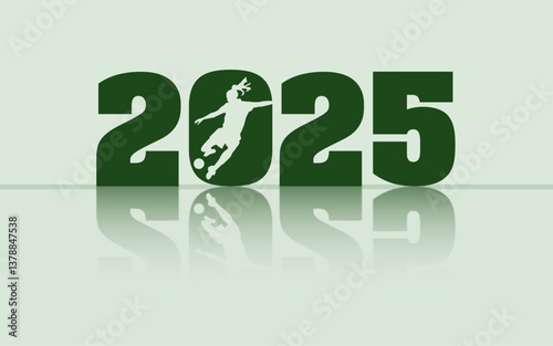 Women soccer 2025 as vector graphic. The icon image shows the year, a women soccer soccer player and a shadow.