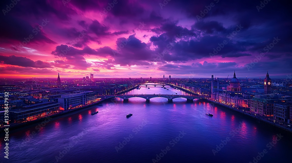 Vibrant City Sunset River Panorama Vibrant City Sunset River Panorama