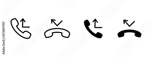 Call icon. Incoming and outgoing phone receiver vector illustration. Mobile communication symbol for call history, phone app interface and digital contact functions.