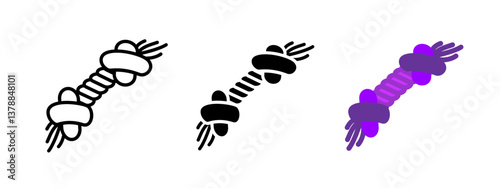 Dog rope toy icon. Durable knotted rope vector illustration used for chewing, tugging and interactive play. Enrichment tool for pet training and healthy activity.