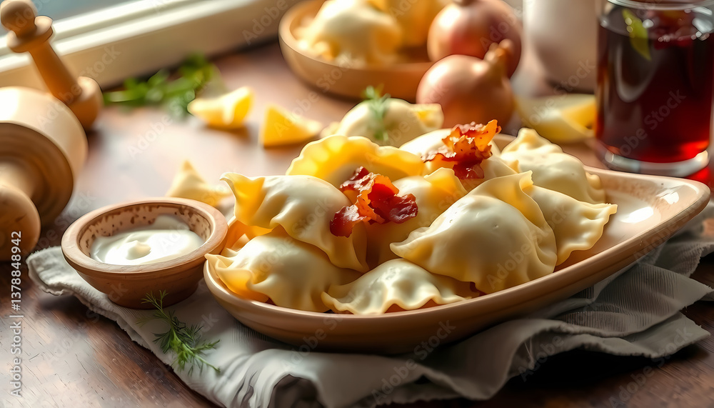 Delicious Homemade Dumplings with Pasta and Natural Ingredients - A Flavorful Traditional Mediterranean Cousine Served as Comfort Food in a Country-Style Restaurant Setting Delicious Homemade Dumplings with Pasta and Natural Ingredients - A Flavorful Traditional Mediterranean Cousine Served as Comfort Food in a Country-Style Restaurant Setting