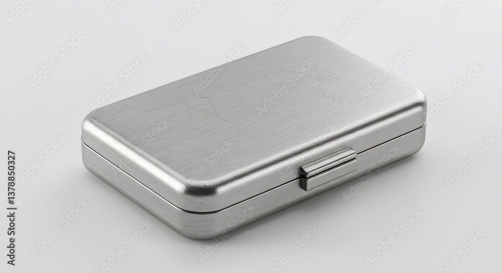 Metallic Elegance: A sleek, rectangular, brushed-metal container, a study in modern design, is captured with meticulous detail against a minimalist backdrop. Metallic Elegance: A sleek, rectangular, brushed-metal container, a study in modern design, is captured with meticulous detail against a minimalist backdrop.