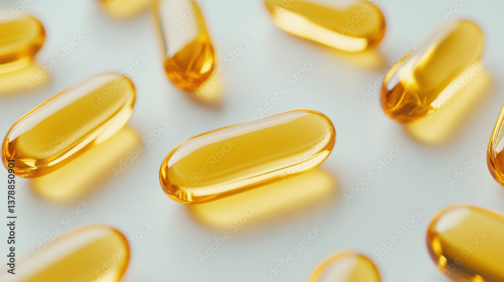 Soybean extract, A row of soft gel capsules filled with soybean extract on a clean background. Soybean extract, A row of soft gel capsules filled with soybean extract on a clean background.