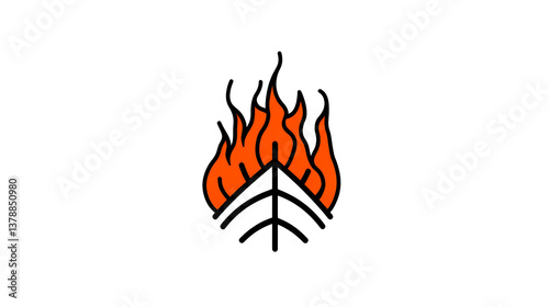 Fire icon with flames and split tree logo on transparent background