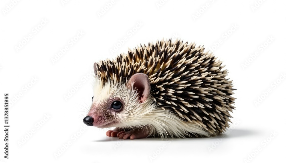 Obraz premium A tiny hedgehog, curled into a ball, isolated on pure white background , simple, single, ball