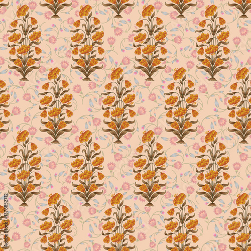 Abstract seamless color full paisley mughal motif bunch pattern