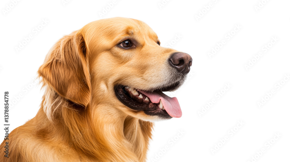 Smiling golden retriever with tongue out on white background Smiling golden retriever with tongue out on white background