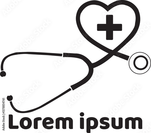 Stylized and Futuristic Medical Icon with a Heart, Stethoscope, and Pulse Line for Healthcare Branding