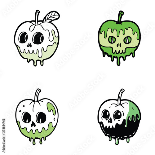 Spooky, Cartoon Apples with Melting Skulls