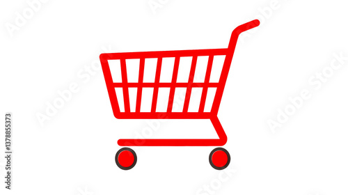 Red shopping cart icon on a transparent background for design use