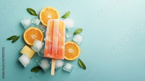 Popsicle with Orange Slices and Ice Cubes photo