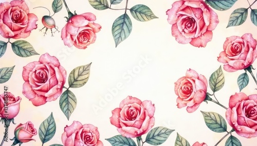 Delicate watercolor roses, repeating seamlessly across soft background , spring, petal