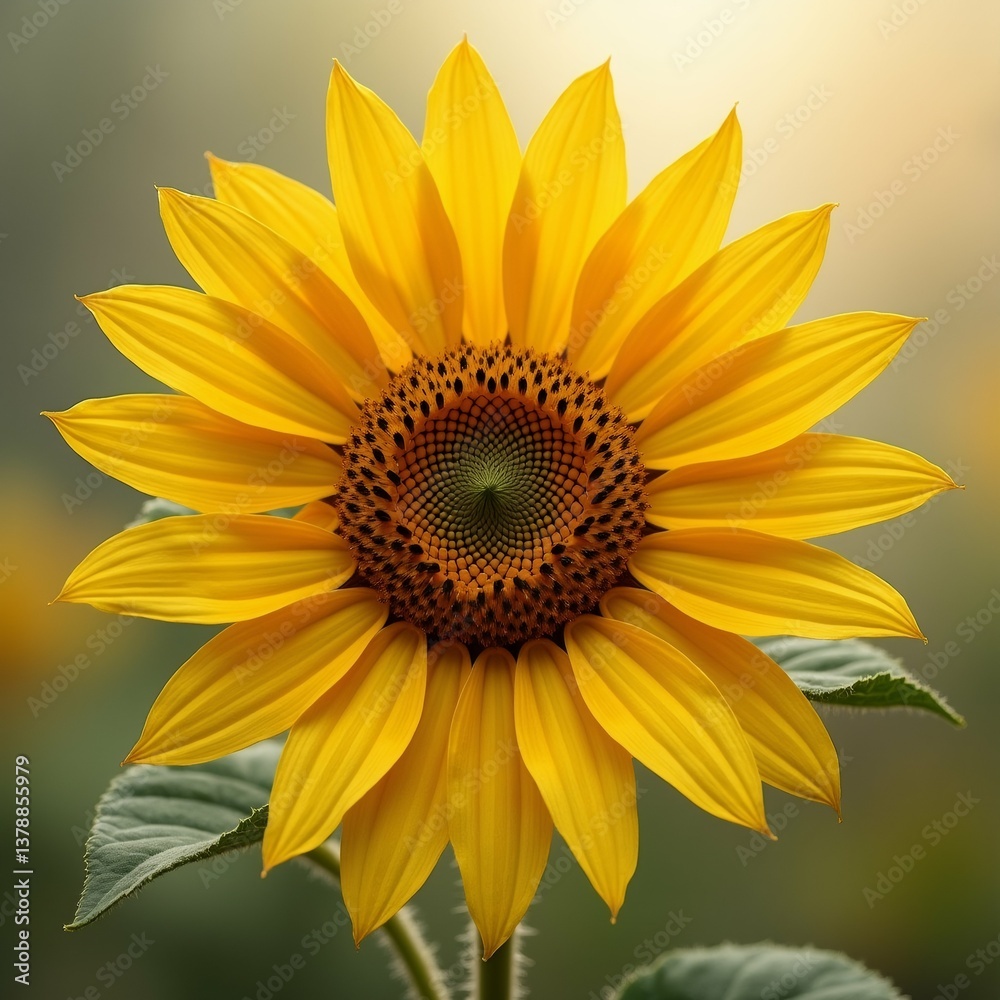 Naklejka premium close sunflower bright yellow petals dark brown center sunflower full bloom petals radiating outward star like pattern center flower deep brown color small black dots scattered throughout flower