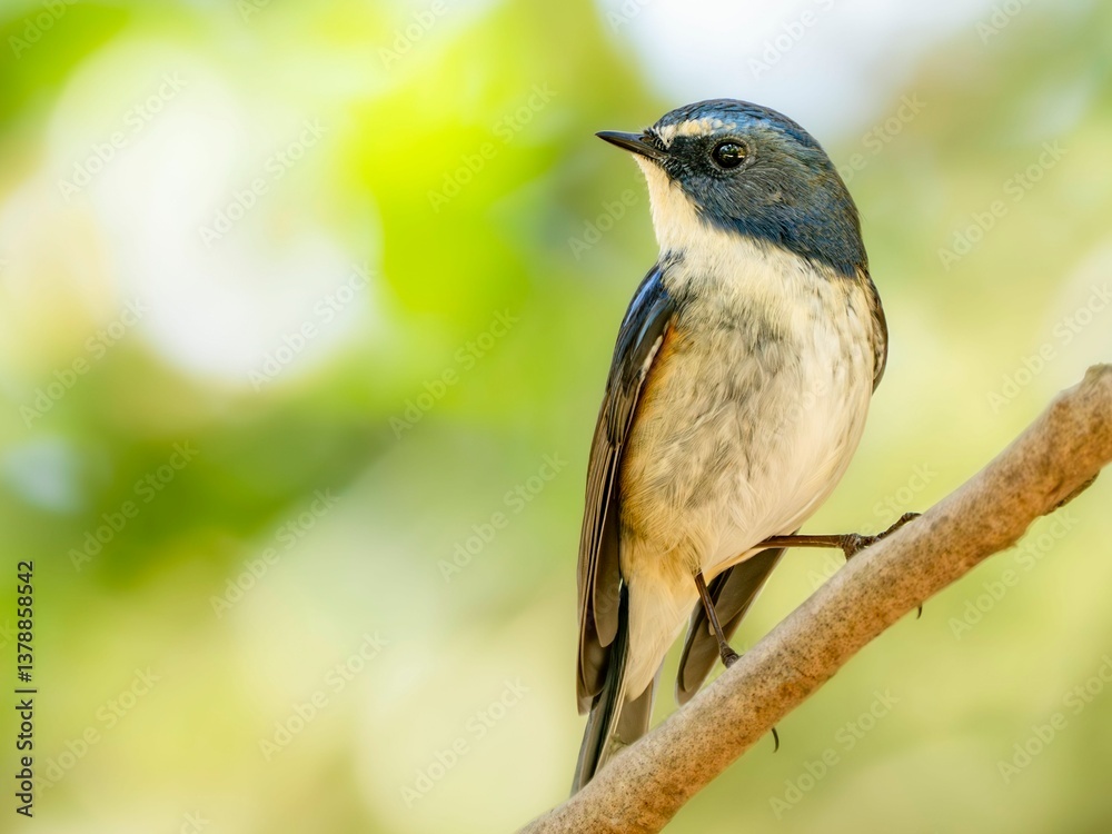 Fototapeta premium 森の木陰で周りを見渡しているルリビタキの雄