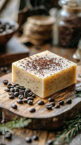 Delicious Coffee Flavored Dessert With Lemon and Chocolate on Rustic Wooden T...