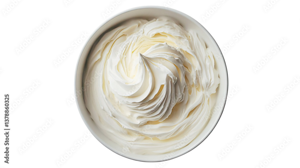 Fresh whipped cream in bowl isolated on white background --ar 16:9 Fresh whipped cream in bowl isolated on white background --ar 16:9