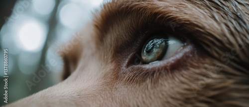 Wallpaper Mural An intense close-up of a dog's eye reflects the surrounding forest, evoking curiosity and a connection to nature. Torontodigital.ca