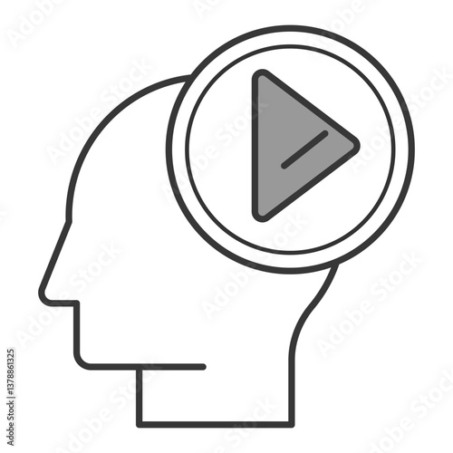 Play in Mind Icon representing creative thinking, mental focus, and media content play functionality.