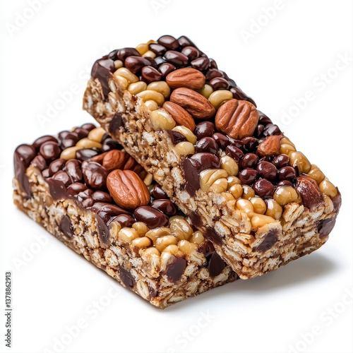 Obraz na płótnie A rich chocolate bar embedded with nuts and chocolate pieces for a gourmet treat in high quality realistic photo w salonie