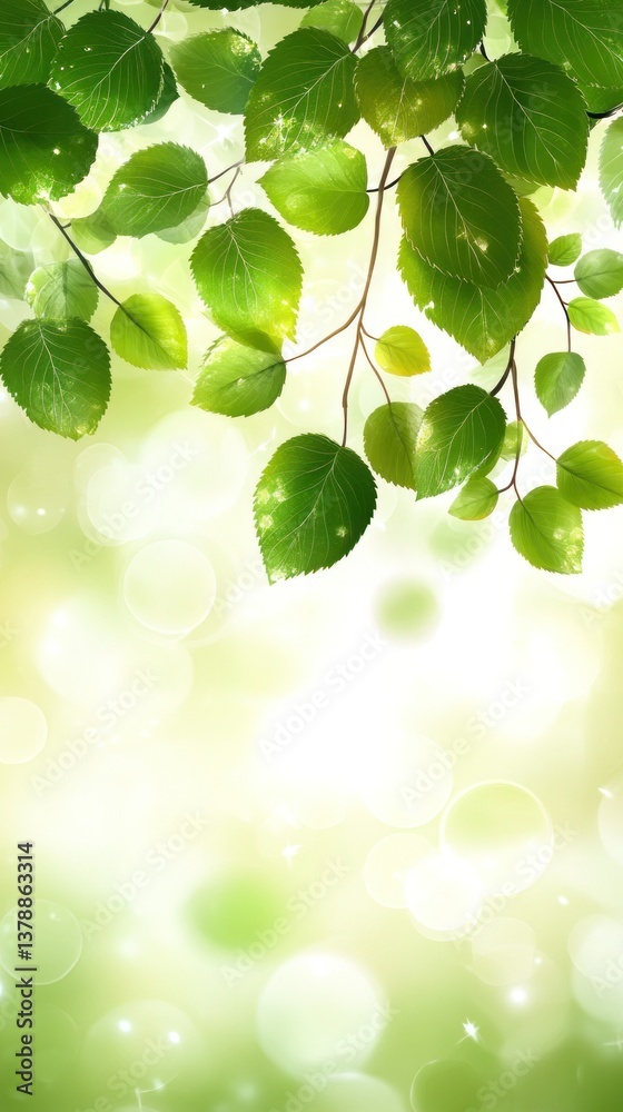 Fresh green leaves, sunlight, bokeh background, nature Fresh green leaves, sunlight, bokeh background, nature