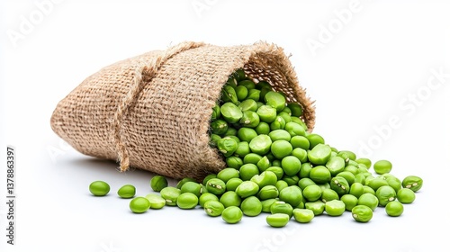 Obraz na płótnie A bag of fresh green peas in high quality packaging perfect for cooking and meal preparation isolated on white w salonie
