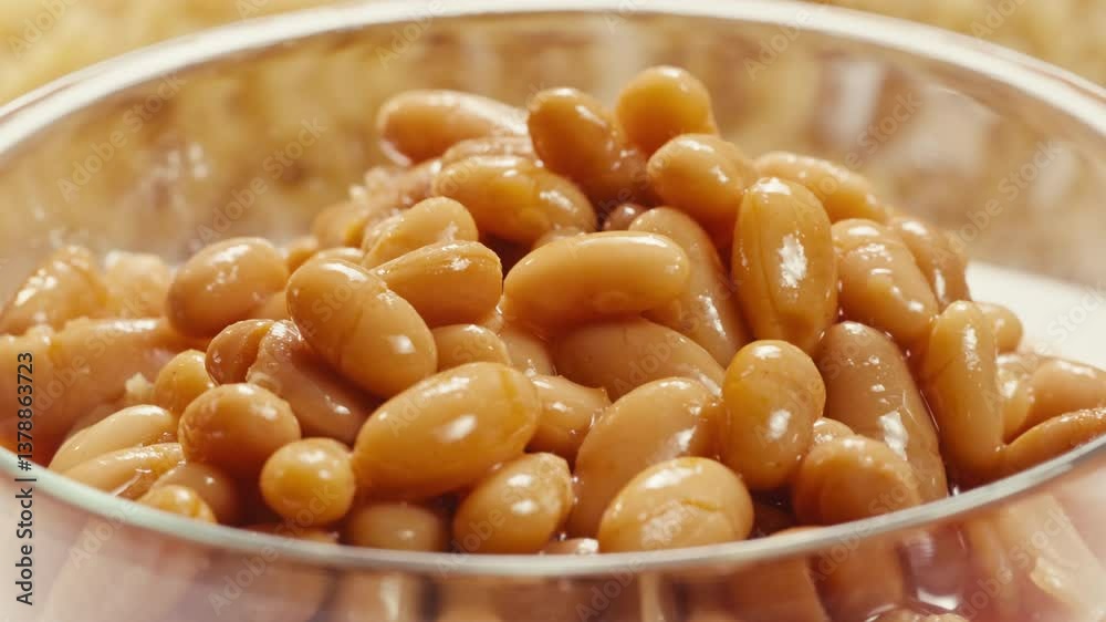 Canned red bans preserved beans rotating background close up side view. Organic steamed beans. Pickled bean for a Mexican dish Canned red bans preserved beans rotating background close up side view. Organic steamed beans. Pickled bean for a Mexican dish