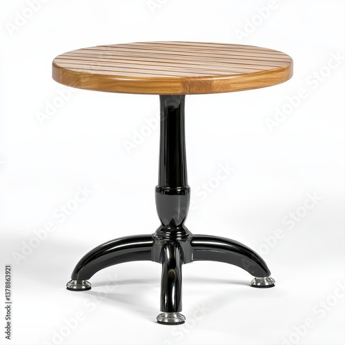 Obraz na płótnie Stylish round table with a black base showcasing a modern pedestal design for chic dining and entertaining spaces w salonie
