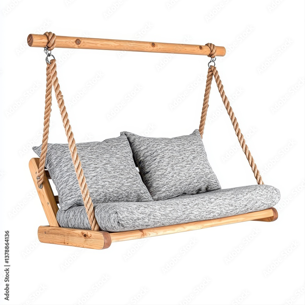 Beautifully crafted wooden swing bed ideal for relaxation on a porch creating a cozy and inviting outdoor retreat