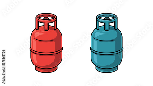 Red and Blue Propane Tanks Illustration: A vibrant illustration showcasing two propane tanks, one in a bold red and the other in a calming blue, perfect for energy-related visuals.