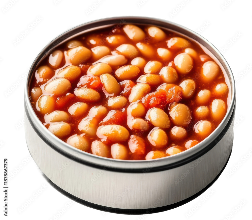 Open tin of baked beans in tomato sauce, cut out Open tin of baked beans in tomato sauce, cut out