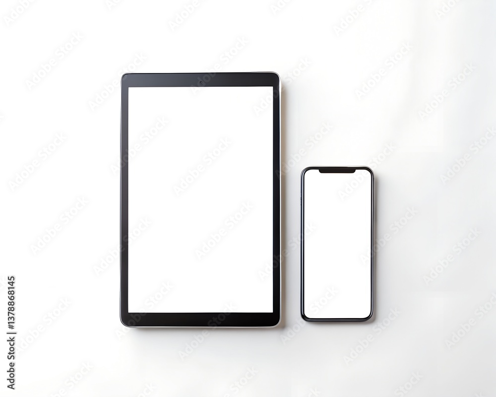 Mobile Phone and Tablet Mockup Isolated On White Mobile Phone and Tablet Mockup Isolated On White