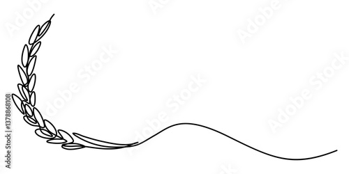 A single line drawing of a spikelet. Continuous line thanksgiving ear icon. One line icon. Vector illustration, Ears of wheat one continuous line drawing .Fall harvest line art. Vector one line of pro